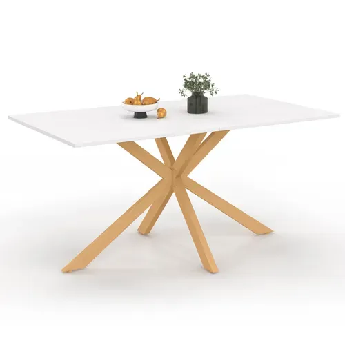 Table à Manger Rectangle Alix 8 Personnes Pied Araignée Bois Et Plateau Blanc Gisele 160 Cm
