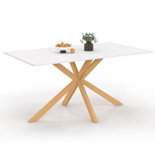 Table à Manger Rectangle Alix 8 Personnes Pied Araignée Bois Et Plateau Blanc Gisele 160 Cm
