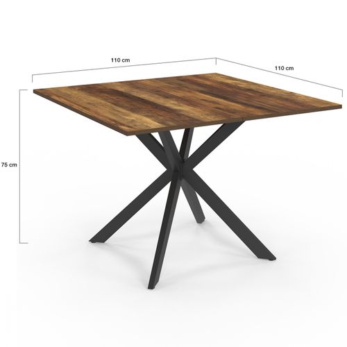 Table à Manger Carrée Alix 8 Personnes Pied Araignée Noir Et Plateau Bois Foncé Hawkins 110 Cm