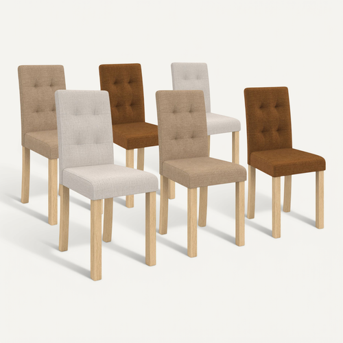 Lot De 6 Chaises Polga Capitonnées Mix Color Taupe, Beige Et Marron