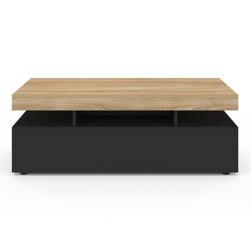 Table Basse Rectangulaire Elsa 100 Cm 2 Tiroirs En Bois Noir Et Plateau Façon Hêtre