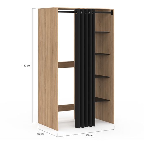 Meuble De Buanderie Double Machine à Laver Avec Rideau Coulissant Noir Wallis Bois Façon Hêtre Et No
