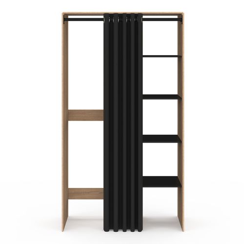 Meuble De Buanderie Double Machine à Laver Avec Rideau Coulissant Noir Wallis Bois Façon Hêtre Et No