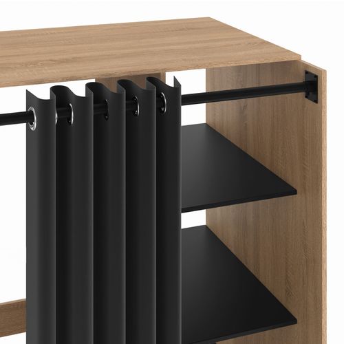 Meuble De Buanderie Double Machine à Laver Avec Rideau Coulissant Noir Wallis Bois Façon Hêtre Et No