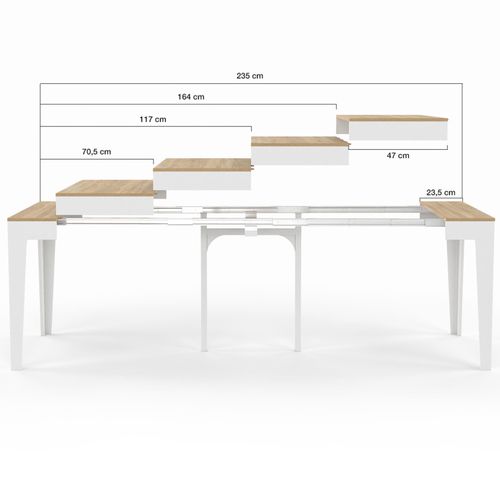 Table Console Extensible Michel 10 Personnes 235 Cm Bois Façon Hêtre Et Blanc