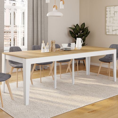 Table Console Extensible Michel 10 Personnes 235 Cm Bois Façon Hêtre Et Blanc