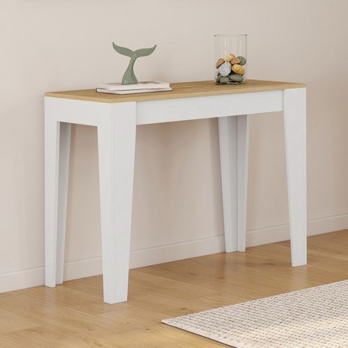 Table Console Extensible Michel 10 Personnes 235 Cm Bois Façon Hêtre Et Blanc