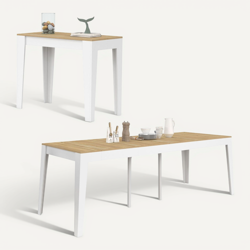 Table Console Extensible Michel 10 Personnes 235 Cm Bois Façon Hêtre Et Blanc