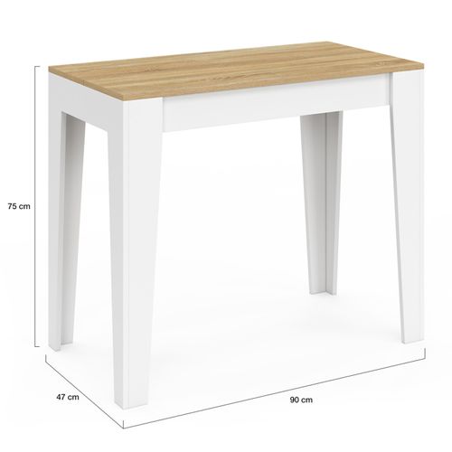 Table Console Extensible Michel 10 Personnes 235 Cm Bois Façon Hêtre Et Blanc