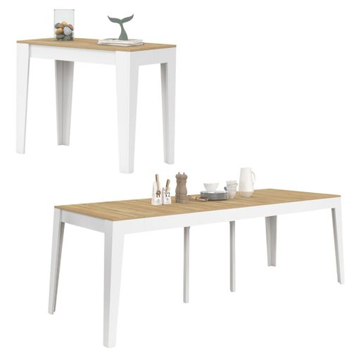 Table Console Extensible Michel 10 Personnes 235 Cm Bois Façon Hêtre Et Blanc