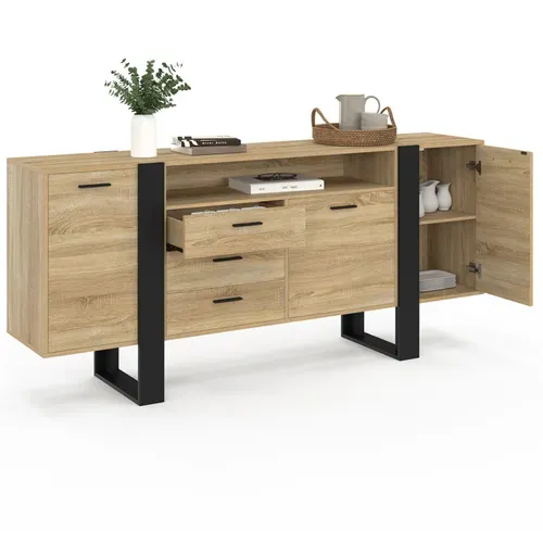 Buffet 180 Cm Phoenix XXL 3 Portes Et 3 Tiroirs Avec Niche Bois Et Noir