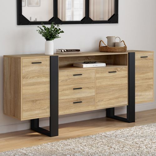 Buffet 180 Cm Phoenix XXL 3 Portes Et 3 Tiroirs Avec Niche Bois Et Noir