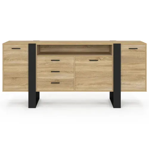 Buffet 180 Cm Phoenix XXL 3 Portes Et 3 Tiroirs Avec Niche Bois Et Noir