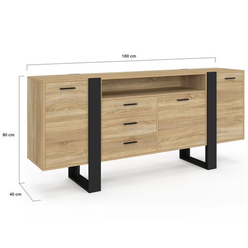 Buffet 180 Cm Phoenix XXL 3 Portes Et 3 Tiroirs Avec Niche Bois Et Noir