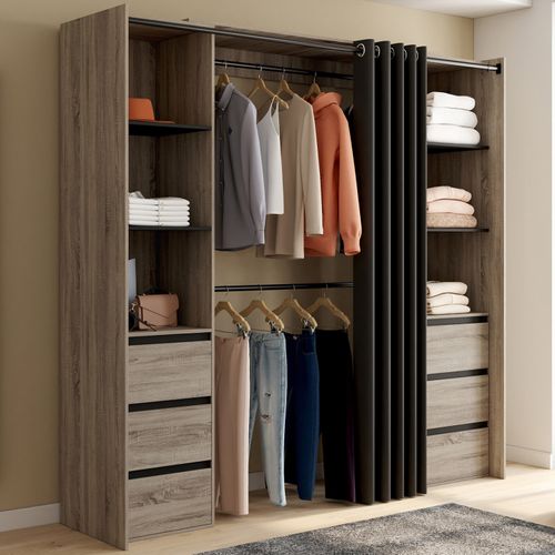 Dressing Extensible Double Meryl 120/180 Cm Hêtre Avec 6 Tiroirs + étagères + Double Penderie + Ride