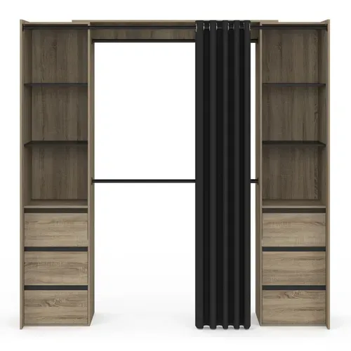 Dressing Extensible Double Meryl 120/180 Cm Hêtre Avec 6 Tiroirs + étagères + Double Penderie + Ride