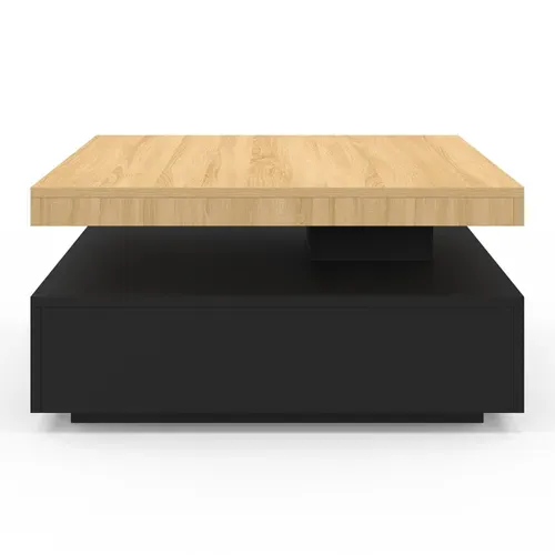 Table Basse Carré Pivotante Thea 70 Cm Bois Et Noir