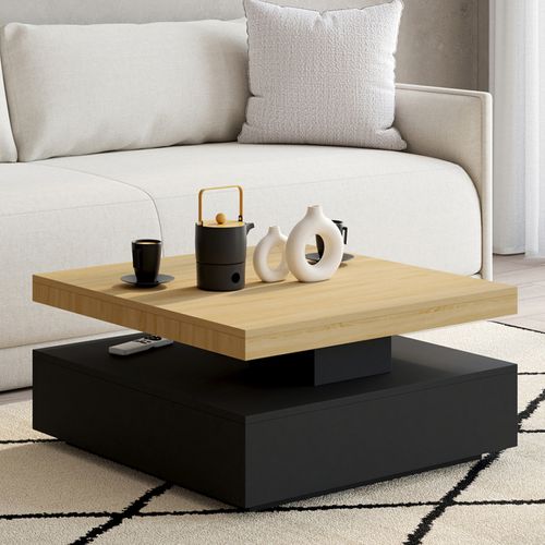 Table Basse Carré Pivotante Thea 70 Cm Bois Et Noir