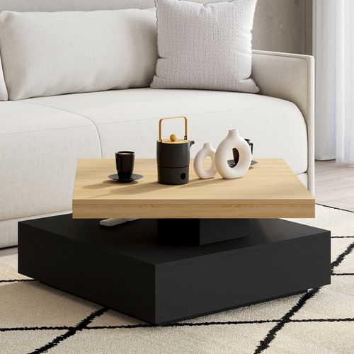 Table Basse Carré Pivotante Thea 70 Cm Bois Et Noir
