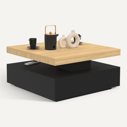 Table Basse Carré Pivotante Thea 70 Cm Bois Et Noir