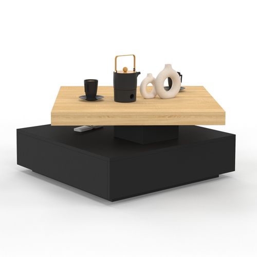 Table Basse Carré Pivotante Thea 70 Cm Bois Et Noir