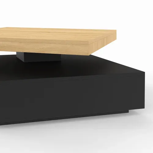 Table Basse Carré Pivotante Thea 70 Cm Bois Et Noir