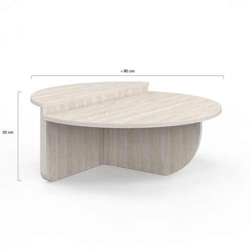 Lot 2 Tables Basses Rondes Guilia Asymétriques Effet Travertin