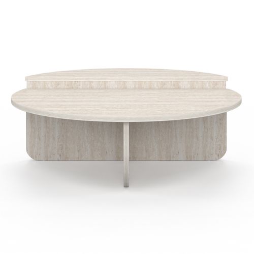 Lot 2 Tables Basses Rondes Guilia Asymétriques Effet Travertin