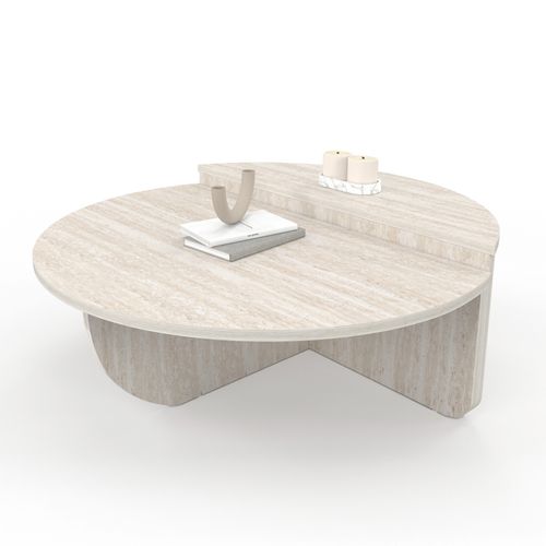 Lot 2 Tables Basses Rondes Guilia Asymétriques Effet Travertin