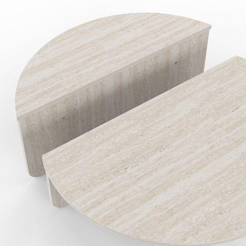 Lot 2 Tables Basses Rondes Guilia Asymétriques Effet Travertin