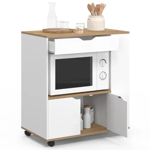 Desserte Micro-onde De Cuisine Cosi Placard Avec Tiroir Et étagères à épices Bois Blanc Et Plateaux