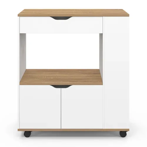 Desserte Micro-onde De Cuisine Cosi Placard Avec Tiroir Et étagères à épices Bois Blanc Et Plateaux