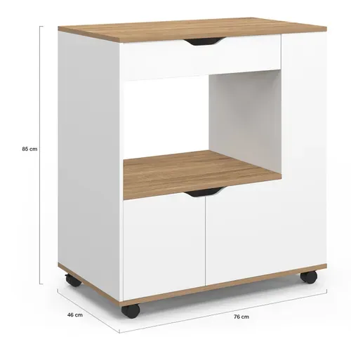 Desserte Micro-onde De Cuisine Cosi Placard Avec Tiroir Et étagères à épices Bois Blanc Et Plateaux