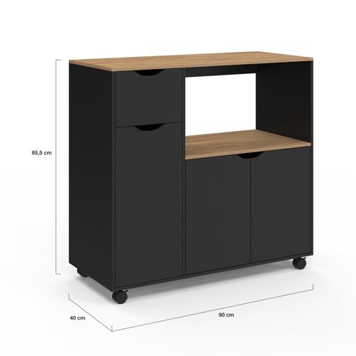 Desserte Micro-onde De Cuisine Cosi XXL Placards Avec Tiroir Bois Noir Et Plateaux Façon Hêtre L.90