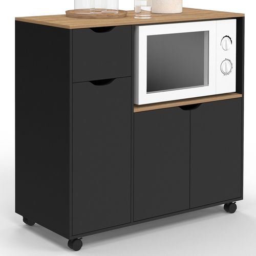 Desserte Micro-onde De Cuisine Cosi XXL Placards Avec Tiroir Bois Noir Et Plateaux Façon Hêtre L.90
