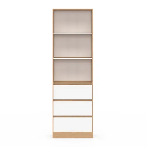 Etagère Bibliothèque Carla 3 Niveaux 3 Tiroirs Blanc Et Effet Bois 190 Cm