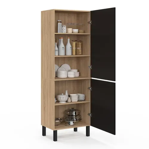 Colonne De Cuisine 60 Cm Cina 2 Portes Façon Hêtre Et Noir