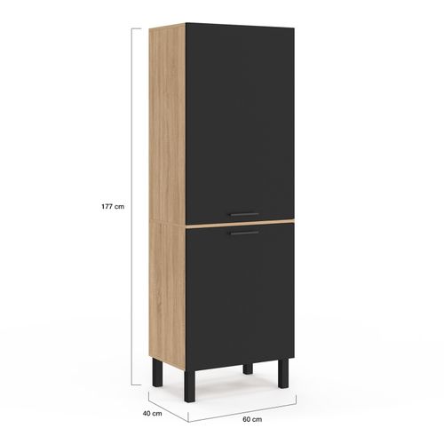 Colonne De Cuisine 60 Cm Cina 2 Portes Façon Hêtre Et Noir