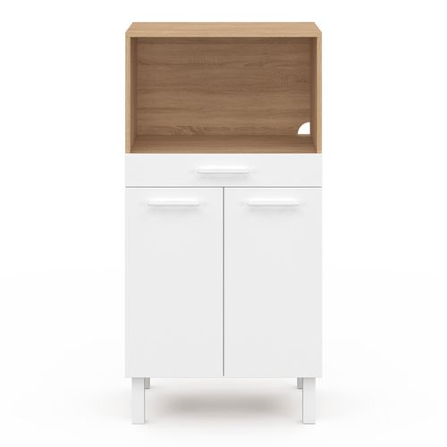 Buffet Mi-haut De Cuisine  Pour Micro-onde 60 Cm Cina 1 Tiroir 2 Portes Façon Hêtre Et Blanc