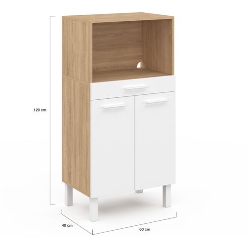 Buffet Mi-haut De Cuisine  Pour Micro-onde 60 Cm Cina 1 Tiroir 2 Portes Façon Hêtre Et Blanc