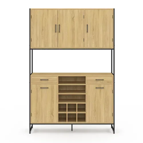 Buffet De Cuisine 120 Cm Detroit 5 Portes + Tiroirs + Range-bouteilles Design Industriel