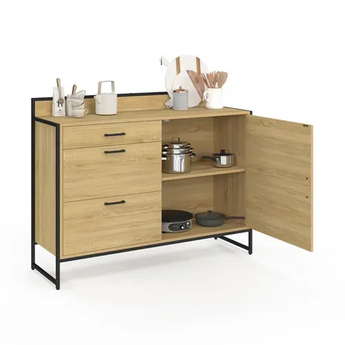 Buffet Bas Casserolier De Cuisine 120 Cm Detroit Plan De Travail H.83 Cm 1 Porte + 3 Tiroirs Design