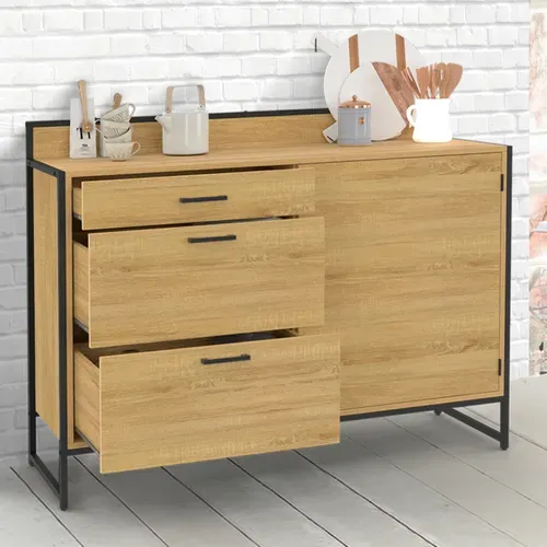 Buffet Bas Casserolier De Cuisine 120 Cm Detroit Plan De Travail H.83 Cm 1 Porte + 3 Tiroirs Design