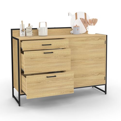 Buffet Bas Casserolier De Cuisine 120 Cm Detroit Plan De Travail H.83 Cm 1 Porte + 3 Tiroirs Design