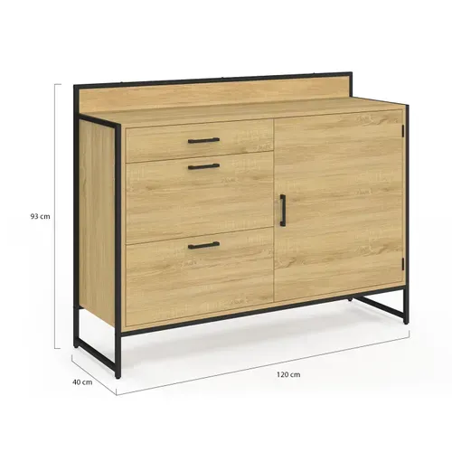 Buffet Bas Casserolier De Cuisine 120 Cm Detroit Plan De Travail H.83 Cm 1 Porte + 3 Tiroirs Design