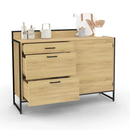 Buffet Bas Casserolier De Cuisine 120 Cm Detroit Plan De Travail H.83 Cm 1 Porte + 3 Tiroirs Design