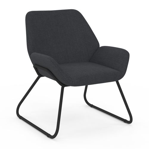 Fauteuil Sixtine En Tissu Gris Anthracite Et Pieds Métal Noirs