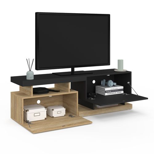 Meuble TV 140 Cm Angulo 2 Portes Effet Bois Et Noir