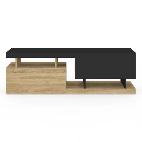 Meuble TV 140 Cm Angulo 2 Portes Effet Bois Et Noir
