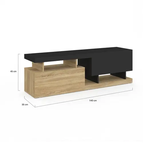 Meuble TV 140 Cm Angulo 2 Portes Effet Bois Et Noir